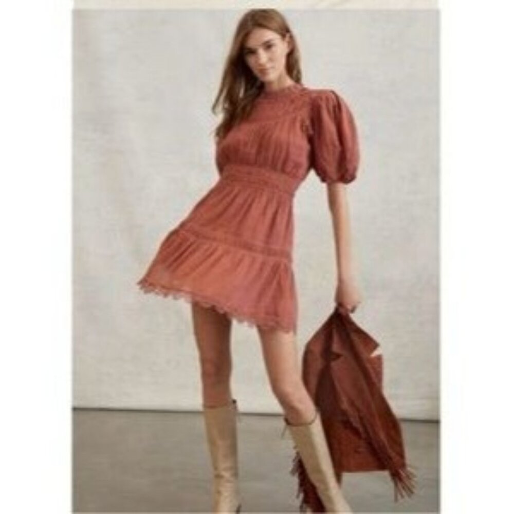 Magali Pascal Giselle Pink Nude Gauzy Seersucker Dress Sz M/8 - Picture 1 of 12